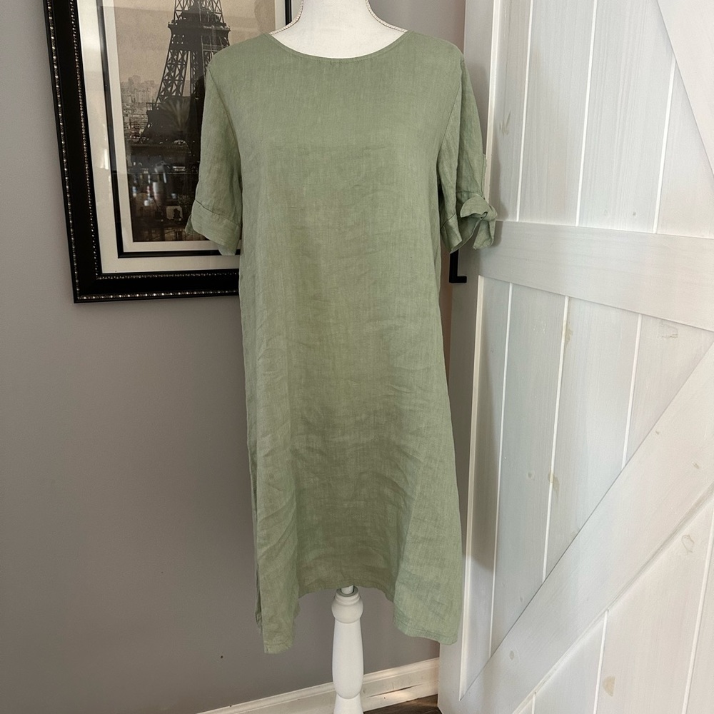 Sage green pullover linen dress